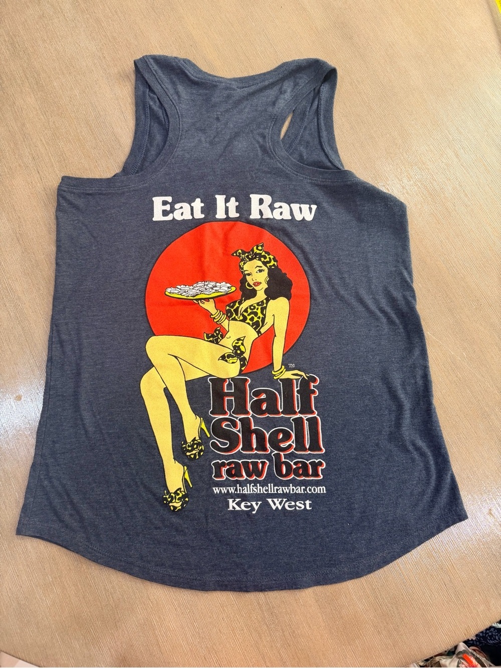 District Charcoal Graphic Tank with Red and Yellow Pin-Up Print